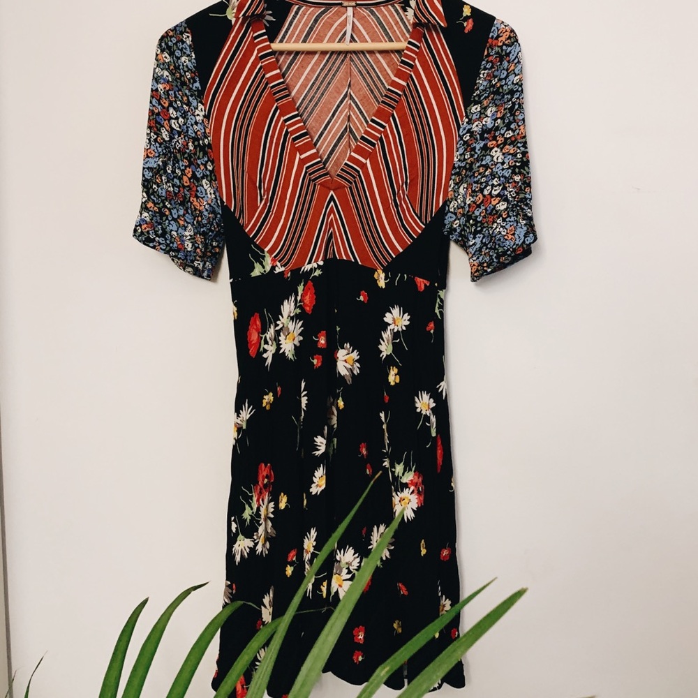 Boho free people collared mini dress